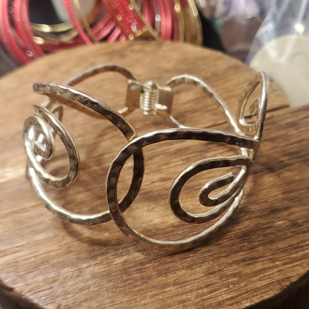 Overflow hammered cuff gladiator hinge bracelet